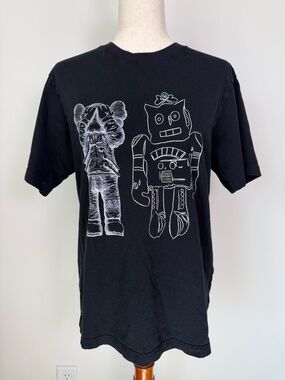 Uniqlo x KAWS Andy Warhol Black Short Sleeve Tee with White Sketch Robots